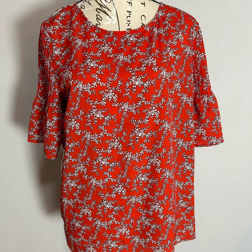 French Connection Red Blouse With Flutter Sleeves… - image 1